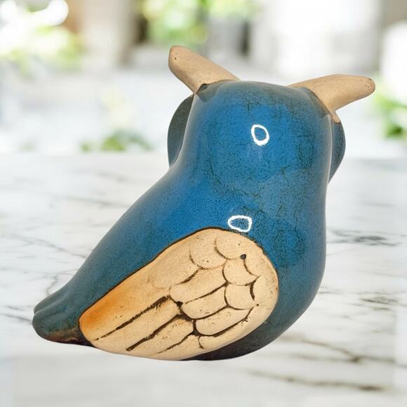 Handcrafted Ceramic 5” Owl Figurine Turquoise Rustic Folk Art Decor Nature Boho - Picture 4 of 7